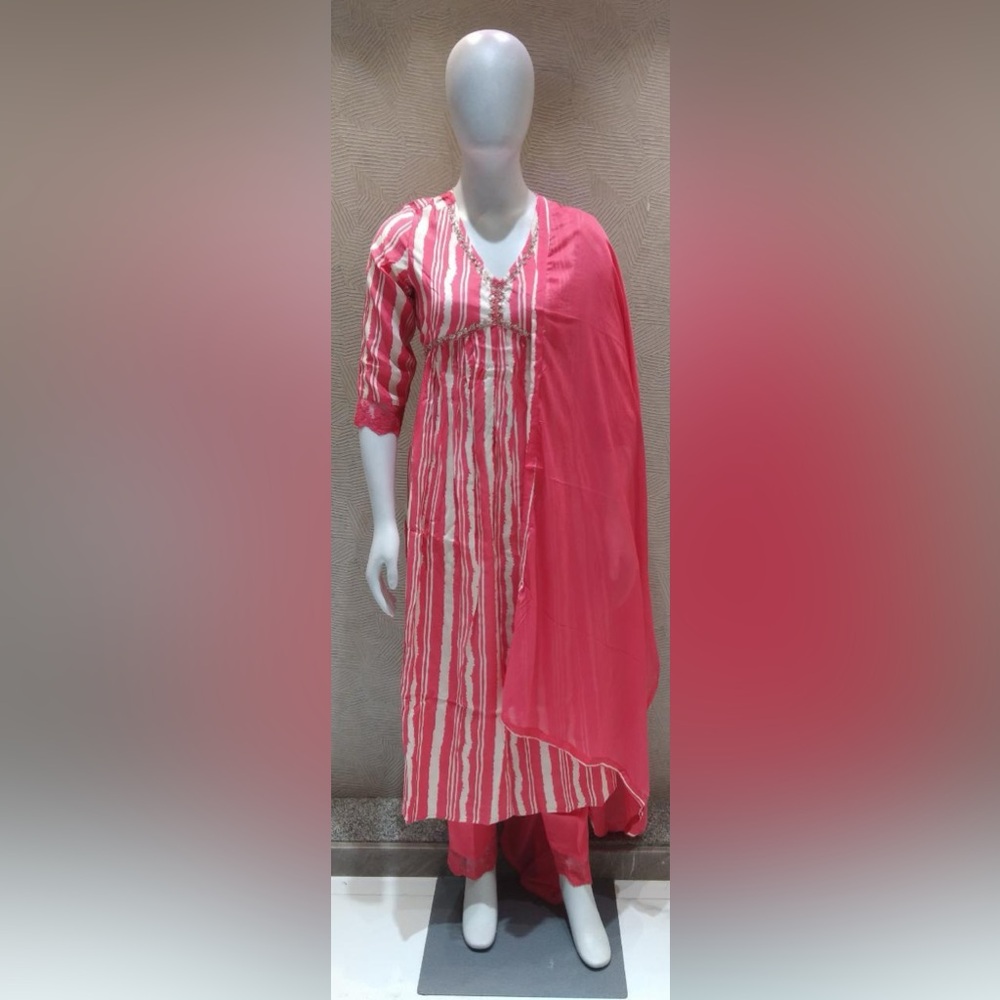 Chic pink and White Striped Kurta Set Salwar Kameez